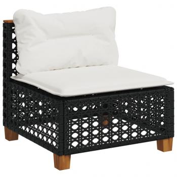 9-tlg. Garten-Sofagarnitur mit Kissen Schwarz Poly Rattan