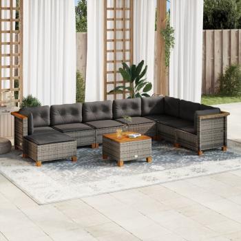 ARDEBO.de - 9-tlg. Garten-Sofagarnitur mit Kissen Grau Poly Rattan