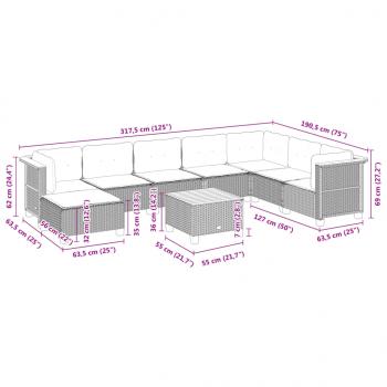 9-tlg. Garten-Sofagarnitur mit Kissen Grau Poly Rattan