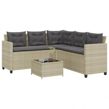 ARDEBO.de - Gartensofa in L-Form mit Tisch und Kissen Hellgrau Poly Rattan