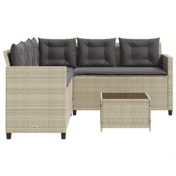 Gartensofa in L-Form mit Tisch und Kissen Hellgrau Poly Rattan