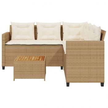 Gartensofa in L-Form mit Tisch und Kissen Beige Poly Rattan