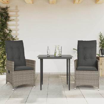 Gartensessel mit Kissen 2 Stk. Verstellbar Grau Poly Rattan