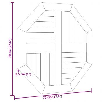 Tischplatte 70x70x2,5 cm Achteckig Massivholz Teak