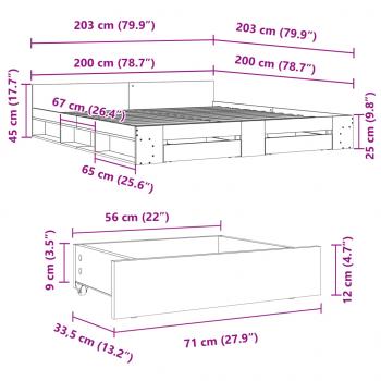 Bettgestell mit Schubladen Schwarz 200x200 cm Holzwerkstoff