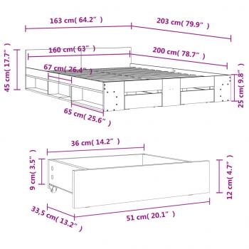 Bettgestell mit Schubladen Schwarz 160x200 cm Holzwerkstoff