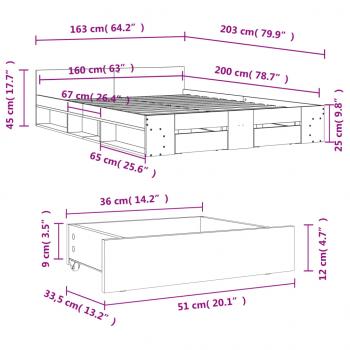 Bettgestell mit Schubladen Braun Eichen-Optik 160x200 cm