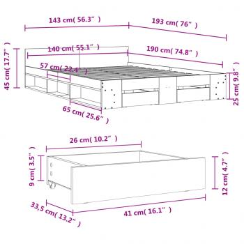 Bettgestell mit Schubladen Schwarz 140x190 cm Holzwerkstoff