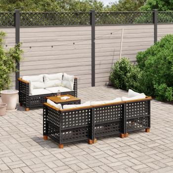 ARDEBO.de - 6-tlg. Garten-Sofagarnitur mit Kissen Schwarz Poly Rattan