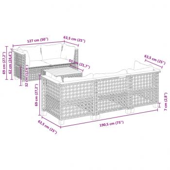 6-tlg. Garten-Sofagarnitur mit Kissen Schwarz Poly Rattan