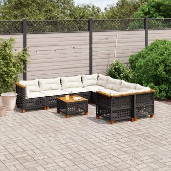 ARDEBO.de - 9-tlg. Garten-Sofagarnitur mit Kissen Schwarz Poly Rattan