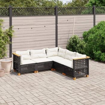 ARDEBO.de - 5-tlg. Garten-Sofagarnitur mit Kissen Schwarz Poly Rattan