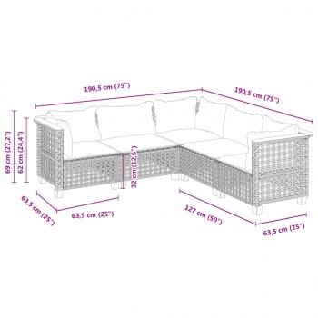 5-tlg. Garten-Sofagarnitur mit Kissen Schwarz Poly Rattan