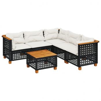 6-tlg. Garten-Sofagarnitur mit Kissen Schwarz Poly Rattan