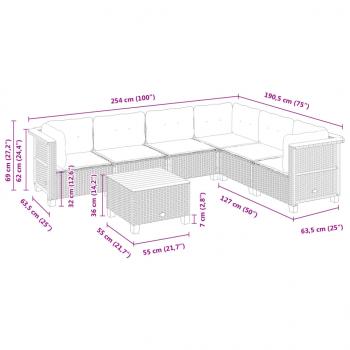 7-tlg. Garten-Sofagarnitur mit Kissen Grau Poly Rattan