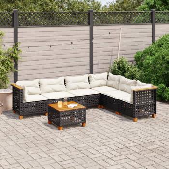 ARDEBO.de - 7-tlg. Garten-Sofagarnitur mit Kissen Schwarz Poly Rattan