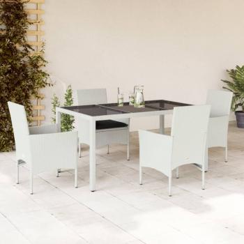 ARDEBO.de - 5-tlg. Garten-Essgruppe mit Kissen Weiß Poly Rattan und Glas