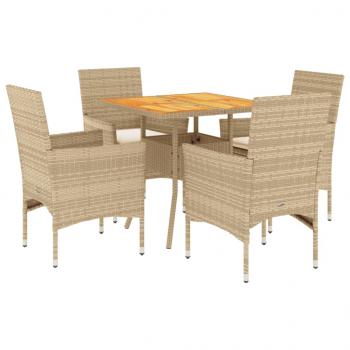 5-tlg. Garten-Essgruppe mit Kissen Beige Poly Rattan Akazie