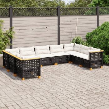 ARDEBO.de - 9-tlg. Garten-Sofagarnitur mit Kissen Schwarz Poly Rattan