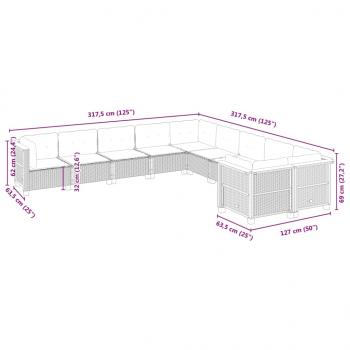 10-tlg. Garten-Sofagarnitur mit Kissen Grau Poly Rattan