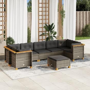 ARDEBO.de - 8-tlg. Garten-Sofagarnitur mit Kissen Grau Poly Rattan