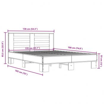 Bettgestell Sonoma-Eiche 135x190 cm Holzwerkstoff und Metall