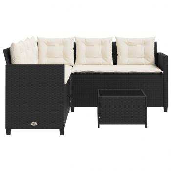 Gartensofa in L-Form mit Tisch und Kissen Schwarz Poly Rattan