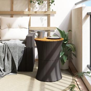 Garten-Beistelltisch Trommelform Schwarz Poly Rattan Massivholz