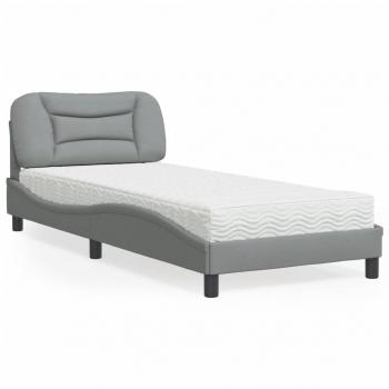 ARDEBO.de - Bett mit Matratze Hellgrau 90x190 cm Stoff