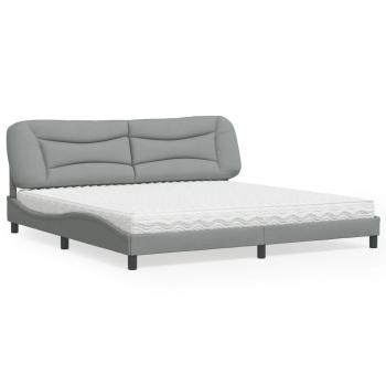 ARDEBO.de - Bett mit Matratze Hellgrau 200x200 cm Stoff