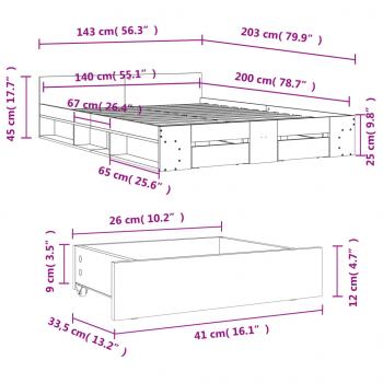 Bettgestell mit Schubladen Weiß 140x200 cm Holzwerkstoff