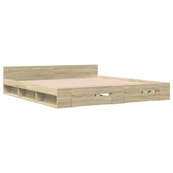 Bettgestell mit Schubladen Sonoma-Eiche 200x200cm Holzwerkstoff