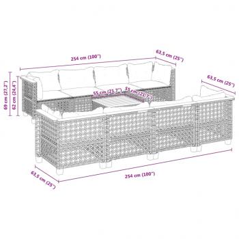 9-tlg. Garten-Sofagarnitur mit Kissen Schwarz Poly Rattan