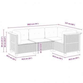 4-tlg. Garten-Sofagarnitur mit Kissen Grau Poly Rattan