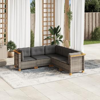 ARDEBO.de - 5-tlg. Garten-Sofagarnitur mit Kissen Grau Poly Rattan