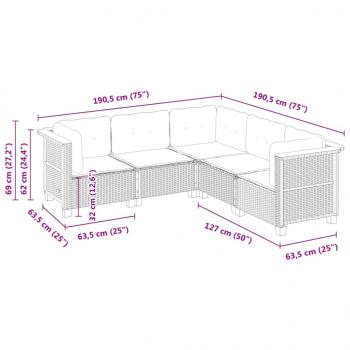 5-tlg. Garten-Sofagarnitur mit Kissen Grau Poly Rattan