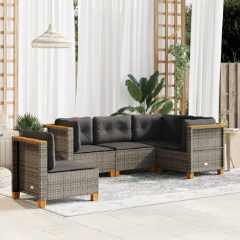 ARDEBO.de - 5-tlg. Garten-Sofagarnitur mit Kissen Grau Poly Rattan