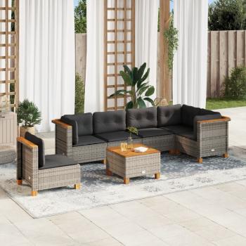 ARDEBO.de - 7-tlg. Garten-Sofagarnitur mit Kissen Grau Poly Rattan