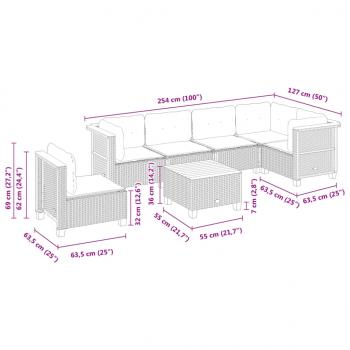 7-tlg. Garten-Sofagarnitur mit Kissen Grau Poly Rattan