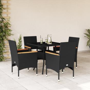 ARDEBO.de - 5-tlg. Garten-Essgruppe mit Kissen Schwarz Poly Rattan und Glas