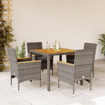 ARDEBO.de - 5-tlg. Garten-Essgruppe mit Kissen Grau Poly Rattan Akazie