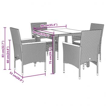 5-tlg. Garten-Essgruppe mit Kissen Grau Poly Rattan Akazie