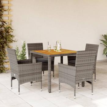 ARDEBO.de - 5-tlg. Garten-Essgruppe mit Kissen Grau Poly Rattan Akazie