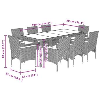 9-tlg. Garten-Essgruppe mit Kissen Beige Poly Rattan Glas