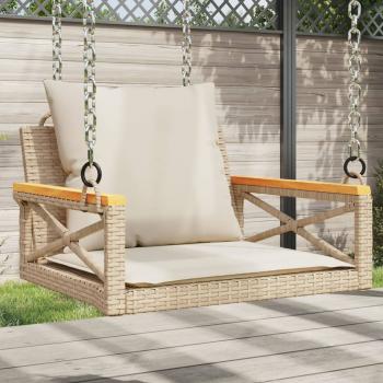 ARDEBO.de - Hängesessel mit Kissen Beige 63x62x40 cm Poly Rattan