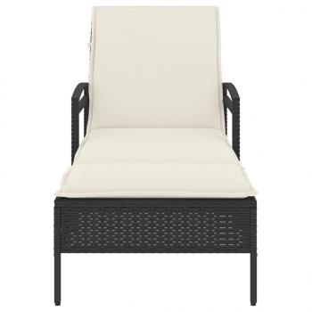 Sonnenliege mit Auflage Schwarz 63x200x81 cm Poly Rattan