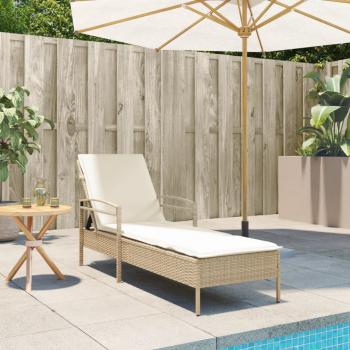 Sonnenliege mit Auflage Beige 63x200x81 cm Poly Rattan