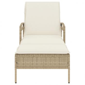 Sonnenliege mit Auflage Beige 63x200x81 cm Poly Rattan