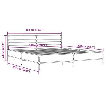 Bettgestell Grau Sonoma 180x200 cm Holzwerkstoff und Metall