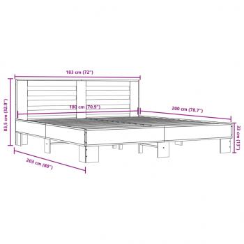 Bettgestell Sonoma-Eiche 180x200 cm Holzwerkstoff und Metall